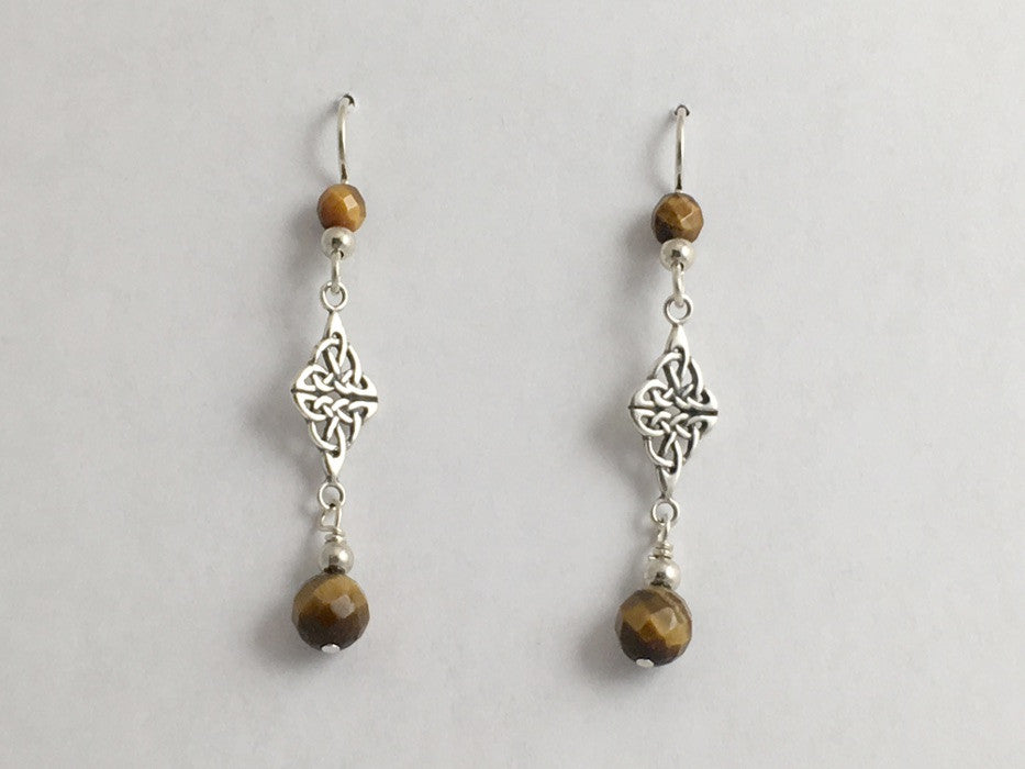 Sterling Silver Double Celtic Knot Dangle Earrings- faceted Tiger Eye, gorgeous