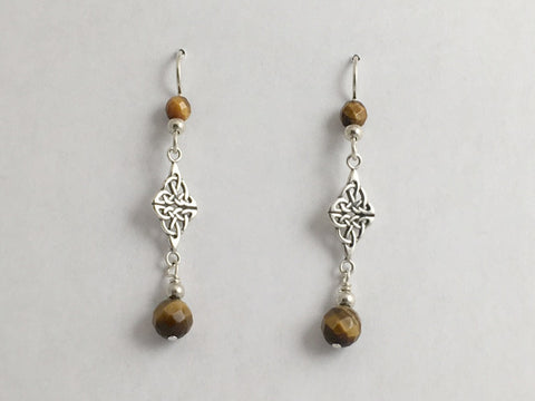 Sterling Silver Double Celtic Knot Dangle Earrings- faceted Tiger Eye, gorgeous