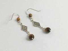 Sterling Silver Double Celtic Knot Dangle Earrings- faceted Tiger Eye, gorgeous