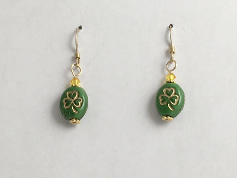 Green and gold glass shamrock dangle earrings-St. Patricks Day, 14k GF,shamrocks