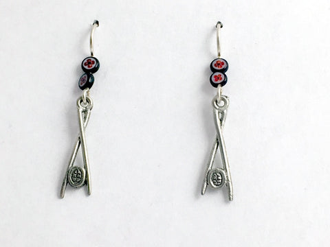 Pewter & Sterling Silver Sushi Roll w/ chopsticks dangle Earrings-rolls, food