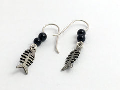 Pewter & Sterling silver fish skeleton dangle earrings-ocean- sea, dead, bones