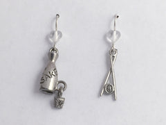Pewter & Sterling Silver Sushi Roll with chopsticks & Sake Earrings- food, rolls