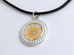 Pewter with sun print & sterling silver heart pendant-resin,Celestial,stars,suns