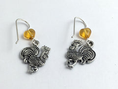 Pewter and Sterling silver rooster dangle earrings-bird-chicken,year of,roosters
