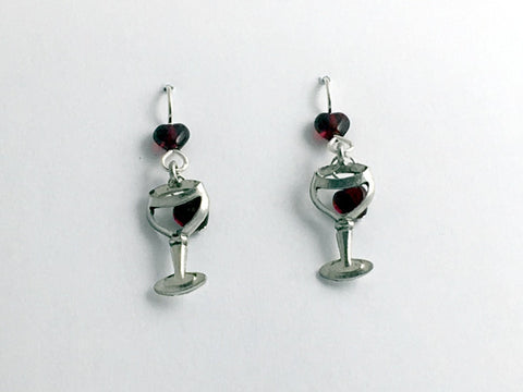 Pewter & sterling silver Wine glass w/ hearts earrings- drinks, Red, tasting, winery