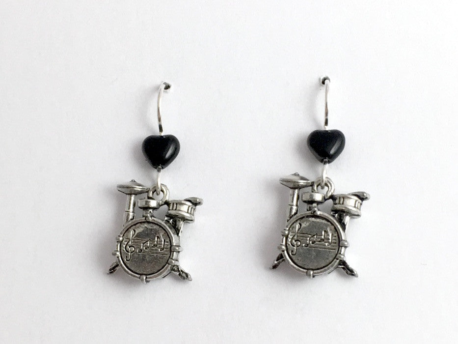 Pewter & sterling silver drum kit dangle earrings-percussion, drummer, rock band
