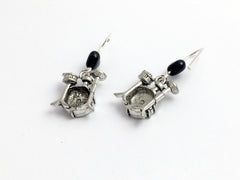 Pewter & sterling silver drum kit dangle earrings-percussion, drummer, rock band