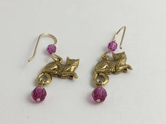 Gold-Tone Pewter& 14k gf earwire Lounging Cat earrings- cats, pussy, feline,pink