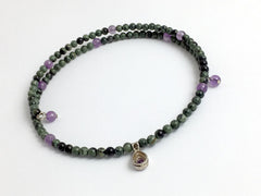 Kambaba Jasper and amethyst with Sterling silver faceted amethyst Centerpiece Memory Wire Choker