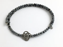 Snowflake Obsidian With Sterling Silver Round Celtic Knot Centerpiece Memory Wire Choker