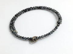 Snowflake Obsidian With Sterling Silver Round Celtic Knot Centerpiece Memory Wire Choker