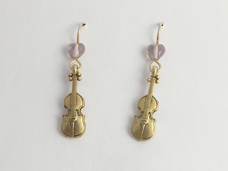 Goldtone Pewter & 14k gf violin earrings-music, fiddle, bluegrass, orchestra