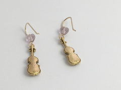Goldtone Pewter & 14k gf violin earrings-music, fiddle, bluegrass, orchestra