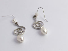 Sterling Silver free form open Spiral  Earrings-freshwater pearl, spirals,pearls