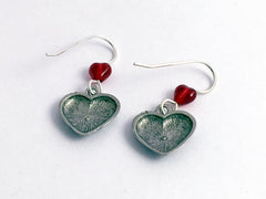 Pewter & Sterling silver I Love You Mom heart dangle earrings--red, Mother, gift