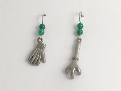 Pewter & Sterling Silver Garden glove & Tool dangle earrings- agate, gardener