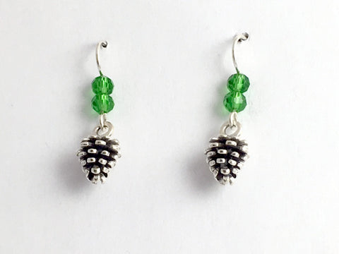 Sterling silver 3-D pine cone dangle earrings-crystal, Pines, Tree
