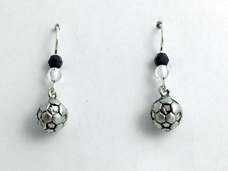 Pewter & sterling silver Soccer ball dangle earrings-team colors, balls,football