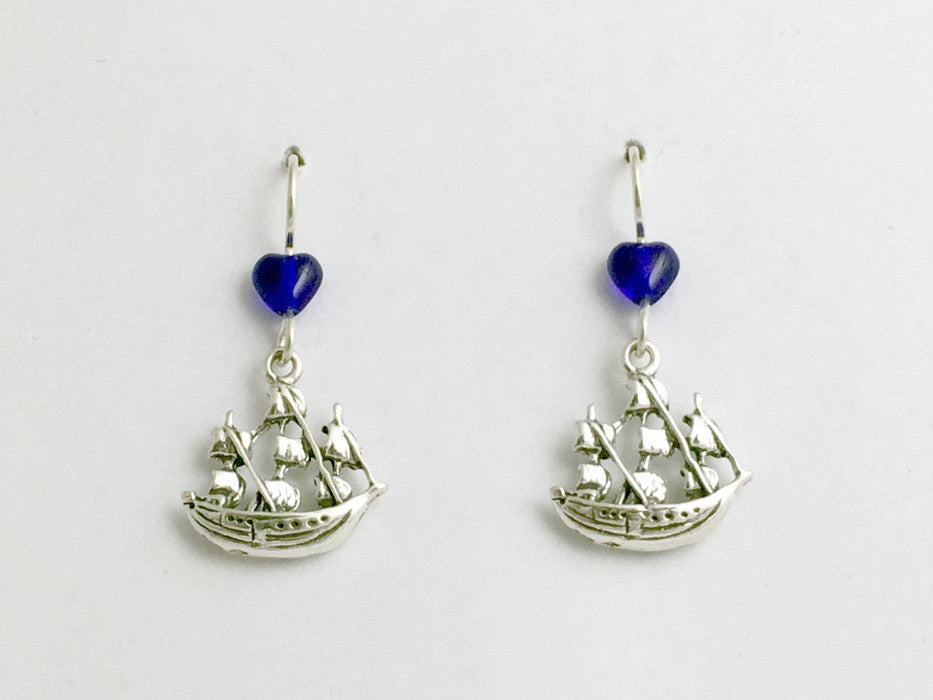 Sterling Silver Sailing Ship dangle earrings-3 masted, barque,ocean, sails,masts