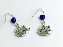 Sterling Silver Sailing Ship dangle earrings-3 masted, barque,ocean, sails,masts