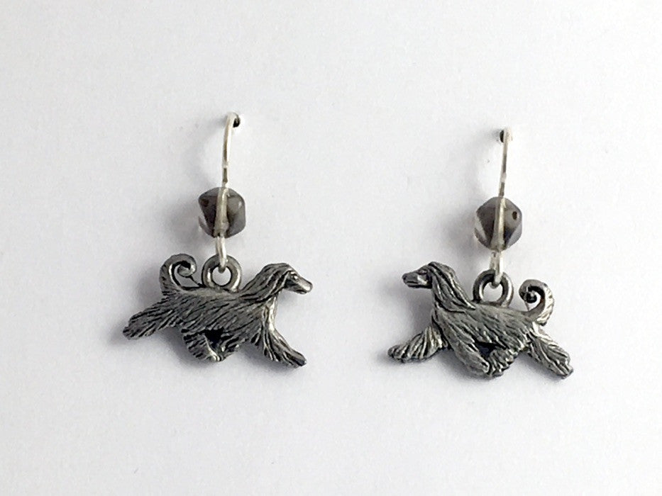 Pewter & sterling silver Afghan Hound dog earrings- afghans, dogs, canine, hound