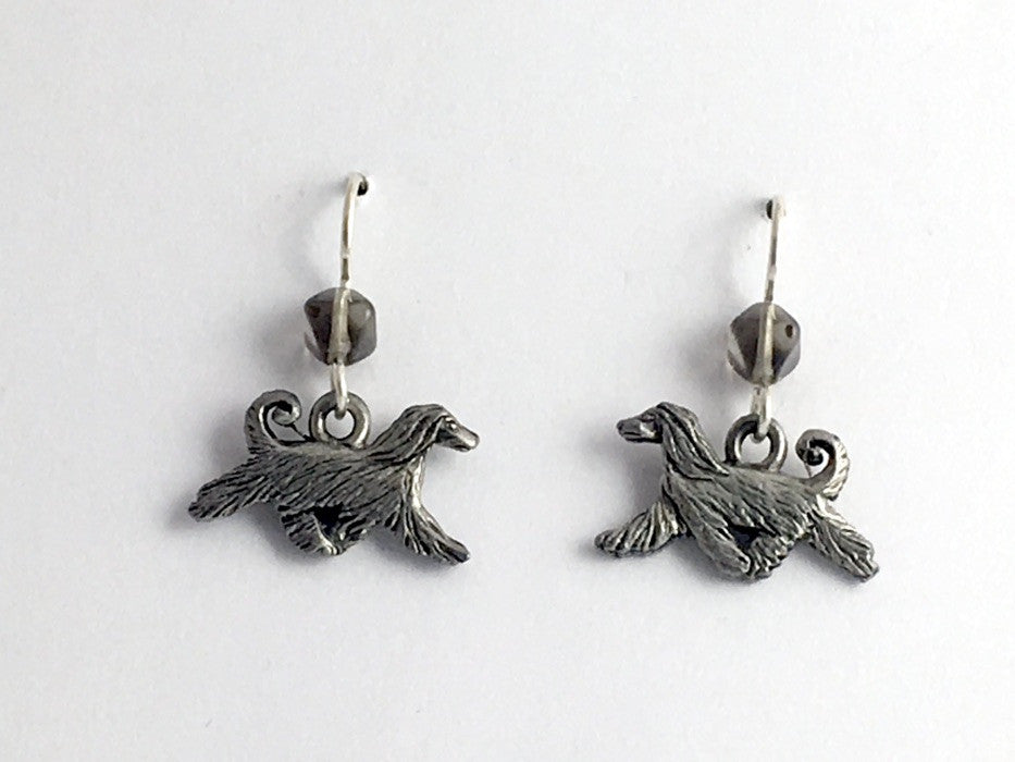 Pewter & sterling silver Afghan Hound dog earrings- afghans, dogs, canine, hound