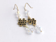 Gold tone Pewter &14k gf Celtic Knot dangle earrings-Crystal ,knots,Tibetan