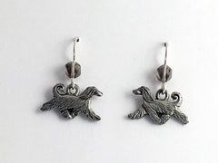 Pewter & sterling silver Afghan Hound dog earrings- afghans, dogs, canine, hound