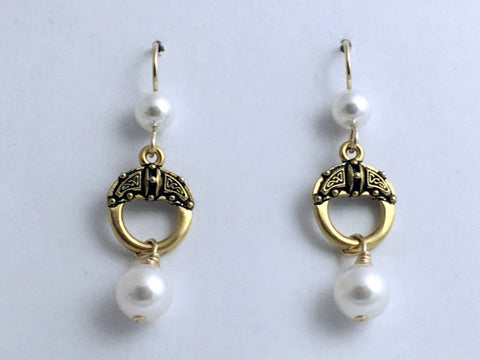 Goldtone Pewter & 14k gf  circle with  Celtic Knot Earrings-glass "pearls",knots