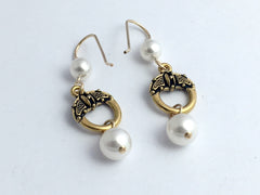 Goldtone Pewter & 14k gf  circle with  Celtic Knot Earrings-glass "pearls",knots