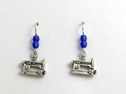 Pewter & Sterling Silver Sewing Machine dangle earrings-sew, seamstress, clothes