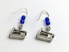 Pewter & Sterling Silver Sewing Machine dangle earrings-sew, seamstress, clothes