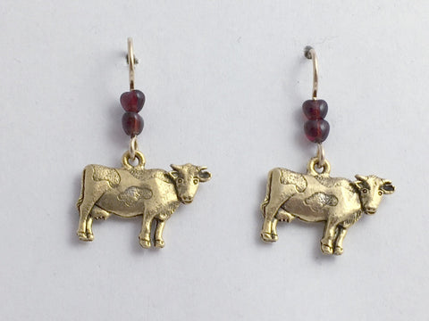 Gold tone Pewter &  14k GF Cow dangle earrings-cows, bovine, cattle, steer, dairy