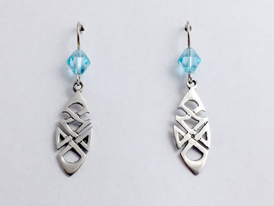 Sterling silver Tribal Celtic knot dangle earrings-aqua glass, knots, angular