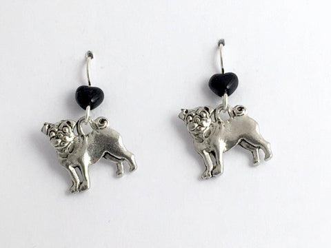 Pewter & sterling silver large Pug dog dangle earrings-pugs, canine, dogs