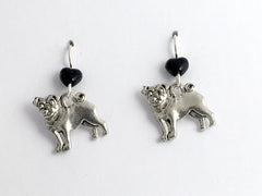 Pewter & sterling silver large Pug dog dangle earrings-pugs, canine, dogs