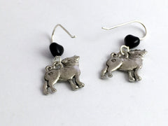 Pewter & sterling silver large Pug dog dangle earrings-pugs, canine, dogs