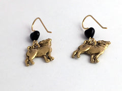 Goldtone Pewter & 14k GF large Pug dog dangle earrings-pugs, canine, dogs,