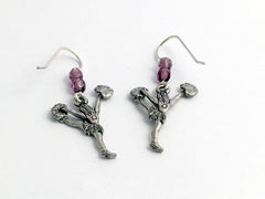 Pewter & Sterling silver Cheerleader dangle earrings- Cheer, Team Colors, kick