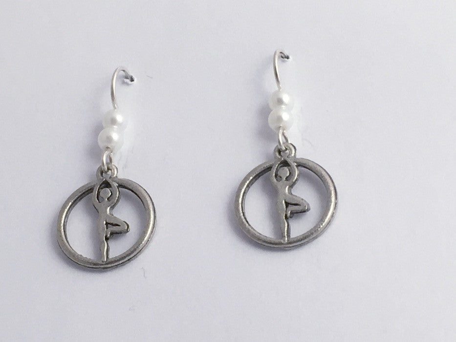Pewter & sterling silver yoga tree pose dangle earrings- Vriksasana, position