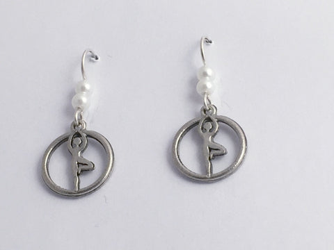 Pewter & sterling silver yoga tree pose dangle earrings- Vriksasana, position