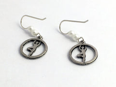 Pewter & sterling silver yoga tree pose dangle earrings- Vriksasana, position