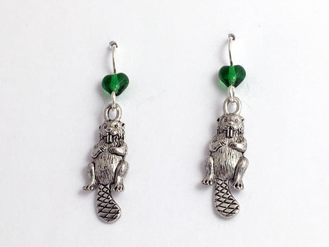 Pewter & Sterling silver  beaver dangle earrings- beavers, animal, rodent, dam