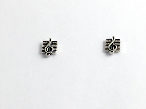 Sterling Silver and Surgical Steel Treble Clef with score stud earrings-music