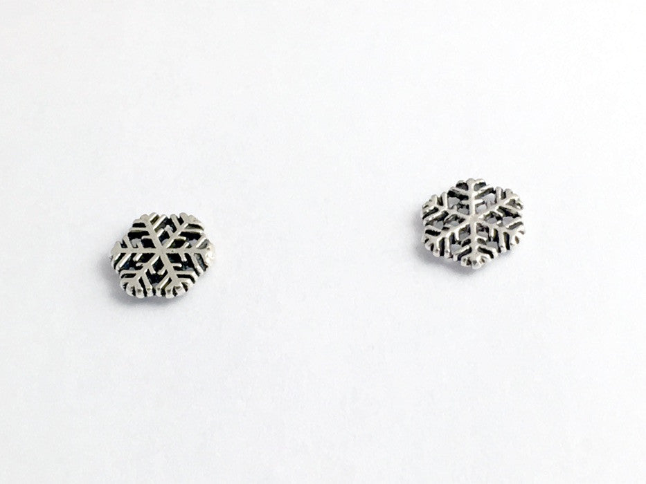 Sterling Silver and Surgical Steel medium snowflake stud earrings- snow, winter
