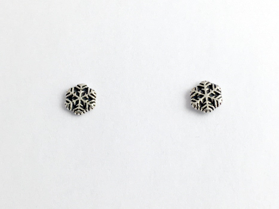 Sterling Silver and Surgical Steel small snowflake stud earrings- snow, winter