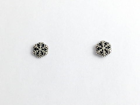 Sterling Silver and Surgical Steel small snowflake stud earrings- snow, winter