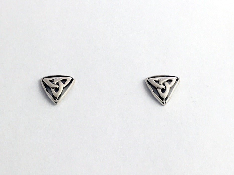 Sterling Silver Celtic Trinity Knot in triangle stud earrings- triquetra, knots