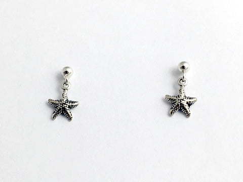 Sterling silver 3mm ball stud with tiny starfish dangle earrings-star,fish,ocean